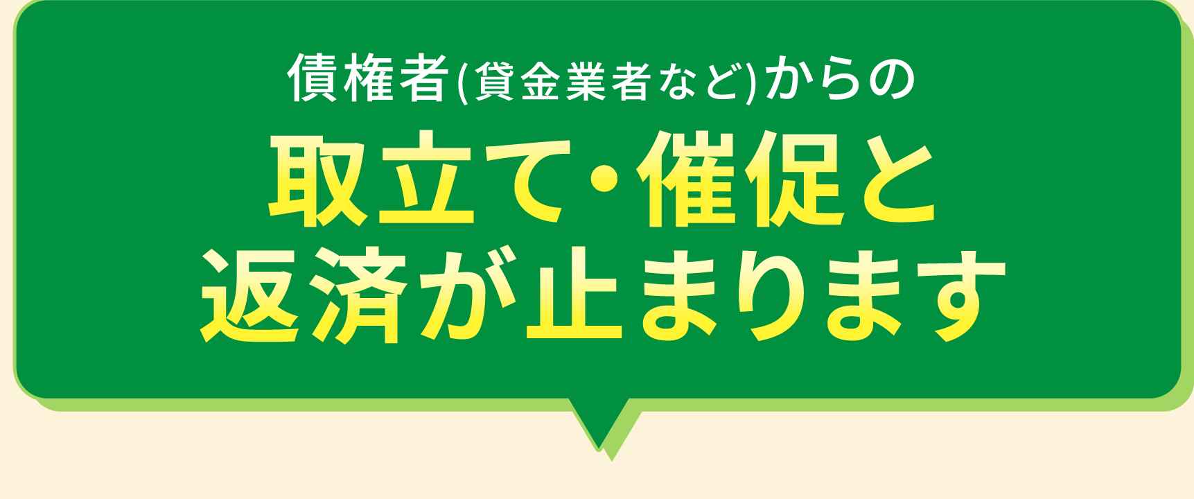 債権者(貸金業者など)からの取立て・催促と返済が止まります